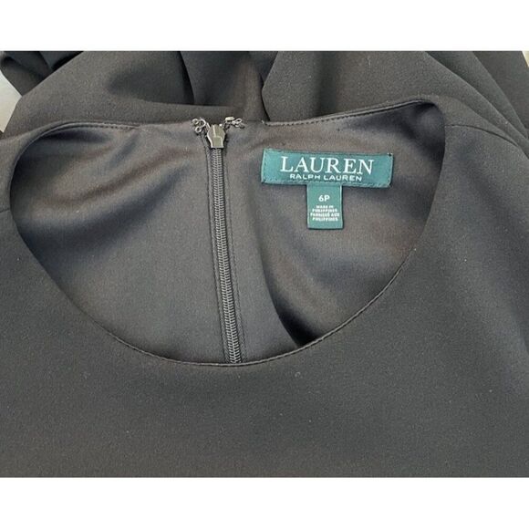 Lauren Ralph Lauren 6 Petite Size 6P Black Shift Dress Bell Ruffle Cuff NWT - Picture 7 of 7